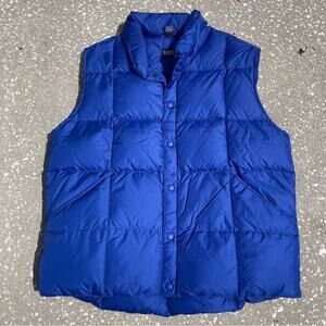Lands' End Mens Goose Down Square Quilted Snap Puffer Vest Blue